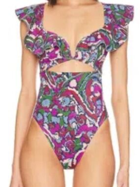 Cleobella NEW NWT Harlow corazal print flutter sleeve one piece bathing suit XL